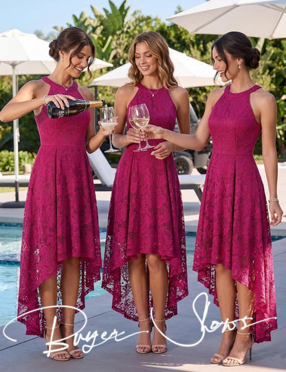 Women'S Halter Floral Lace Cocktail Party Dress Hi-Lo Bridesmaid Dress
