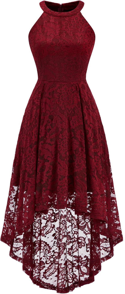 Women'S Halter Floral Lace Cocktail Party Dress Hi-Lo Bridesmaid Dress
